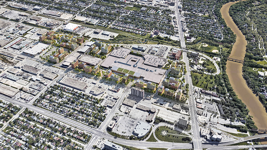 Aerial overview of Polo Park development